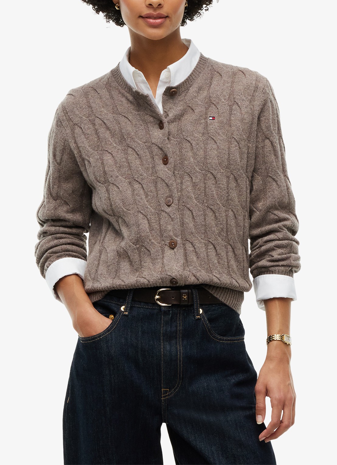 Tommy Hilfiger Vest van wol met logo  - detail 4 bruin