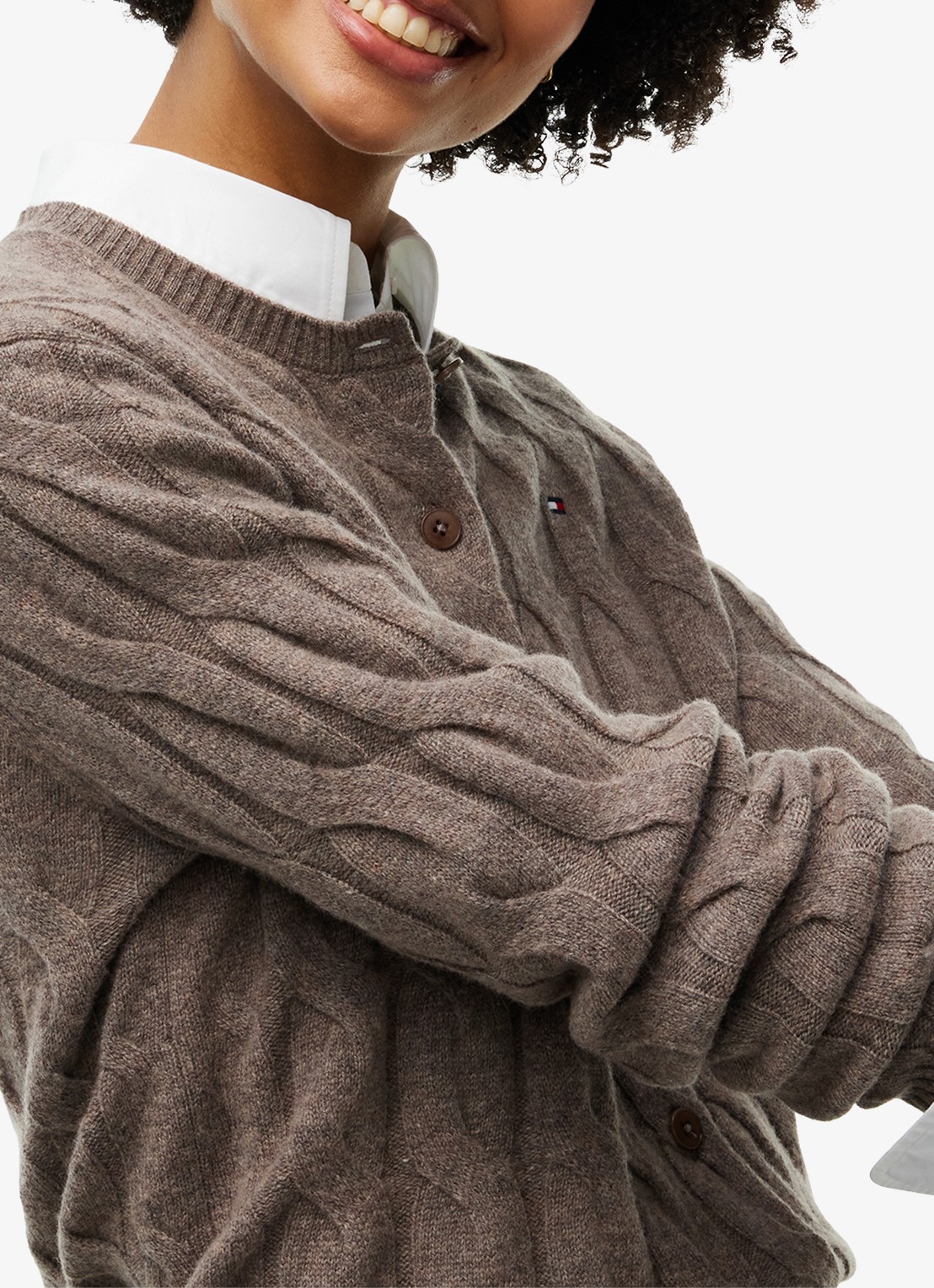 Tommy Hilfiger Vest van wol met logo  - detail 5 bruin