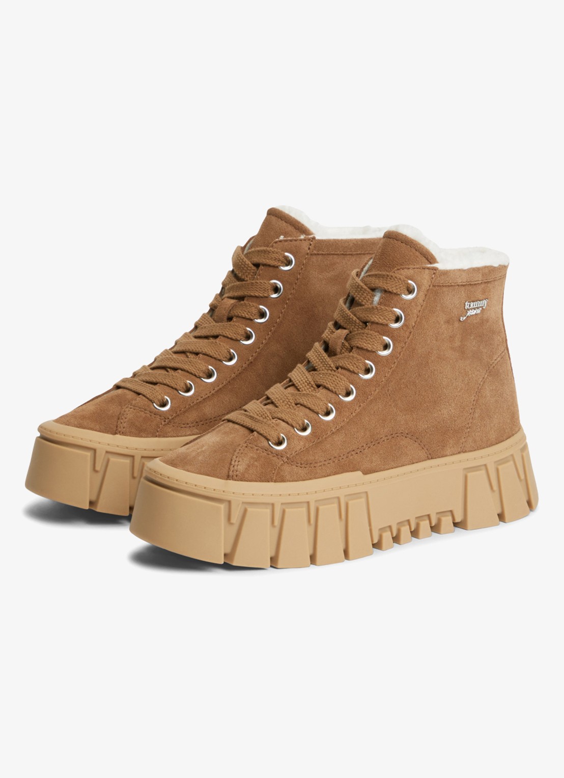 Tommy Hilfiger Veterschoen van suède met plateauzool  - detail 3 camel
