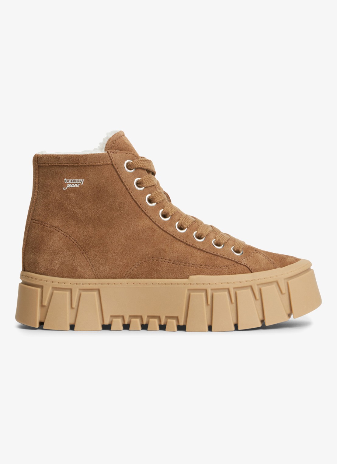 Tommy Hilfiger Veterschoen van suède met plateauzool  - voorkant camel