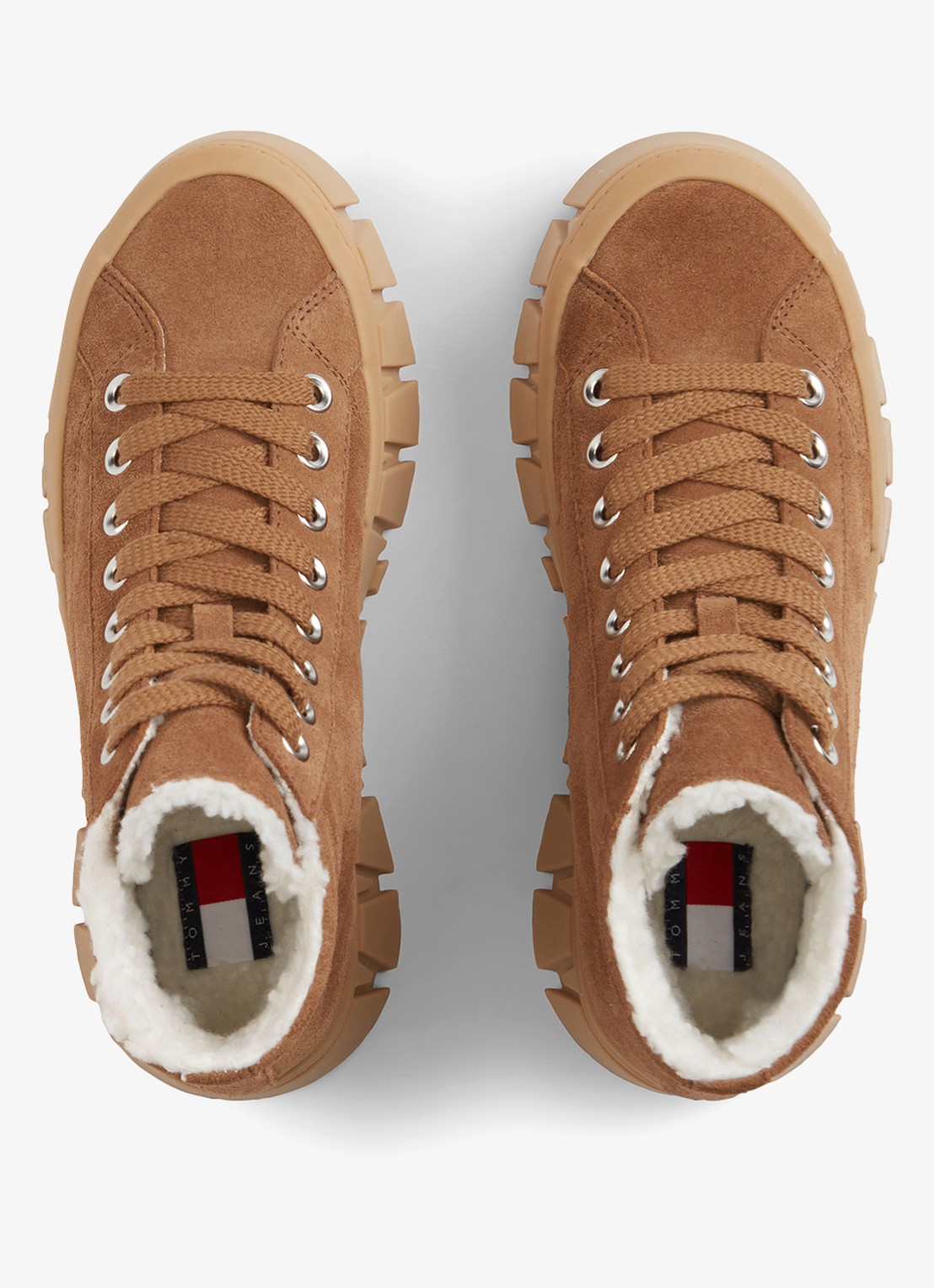 Tommy Hilfiger Veterschoen van suède met plateauzool  - voorkant 2 camel