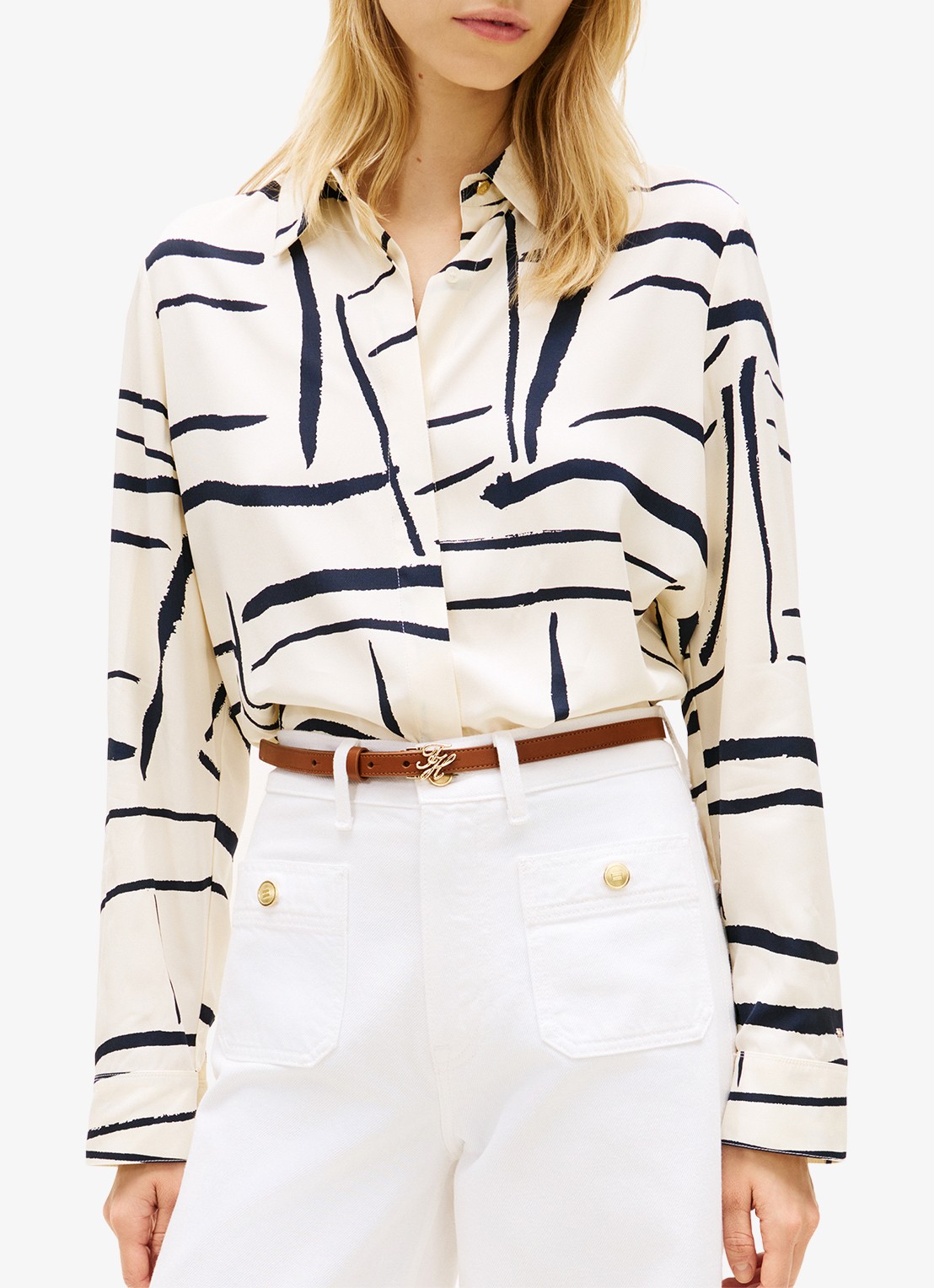 Tommy Hilfiger Vis blouse met grafische print - detail beige
