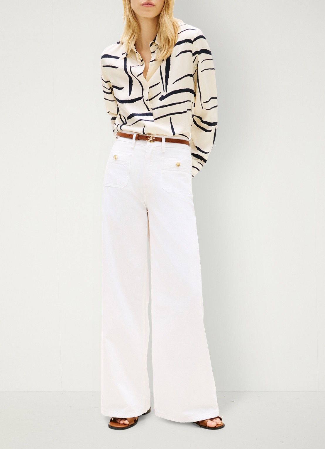 Tommy Hilfiger Vis blouse met grafische print - voorkant 5 beige