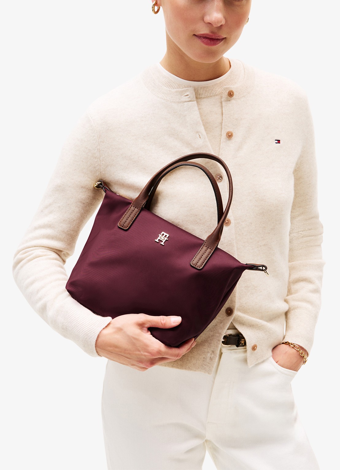 Tommy Hilfiger Webbing Crossbody Tote Bag - voorkant 2 bordeauxrood