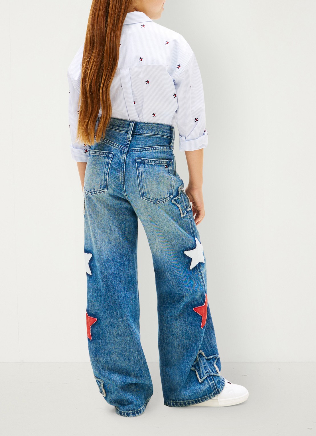 Tommy Hilfiger Wide leg jeans met borduring - achterkant indigo