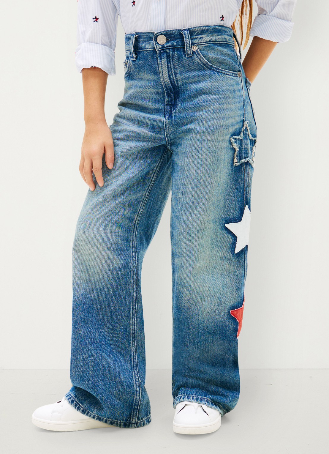 Tommy Hilfiger Wide leg jeans met borduring - detail 2 indigo
