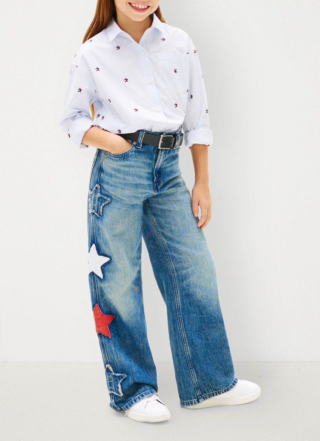 Tommy Hilfiger Wide leg jeans met borduring - voorkant 5 indigo