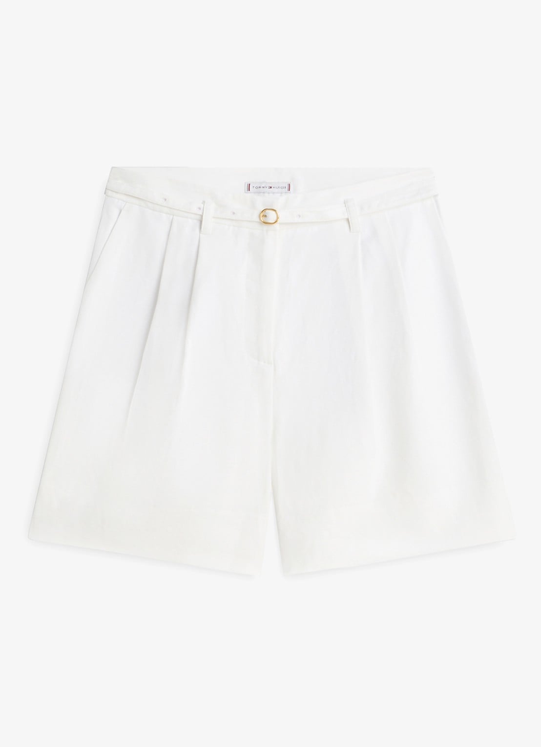 Tommy Hilfiger Wide leg korte broek van linnen met steekzakken - voorkant 3 wit