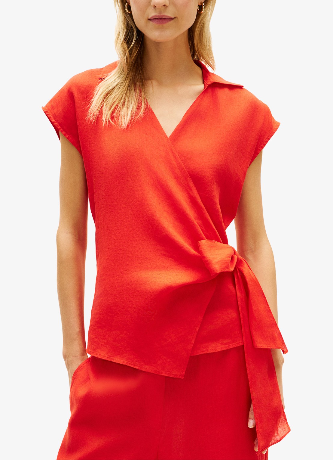Tommy Hilfiger Wikkeltop van linnen - detail 3 felrood