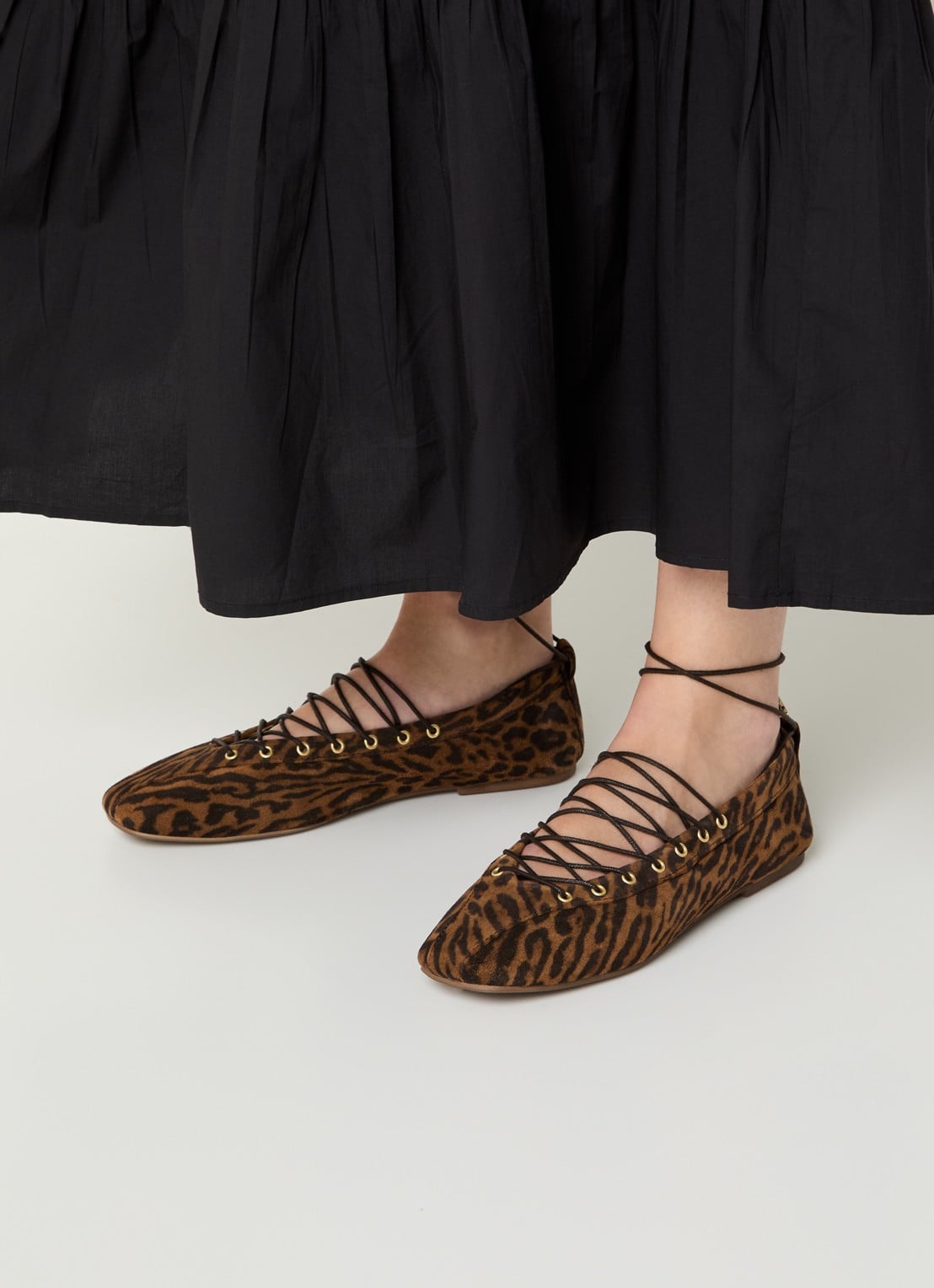 Toral Janis ballerina van suède met panterprint - voorkant 3 bruin