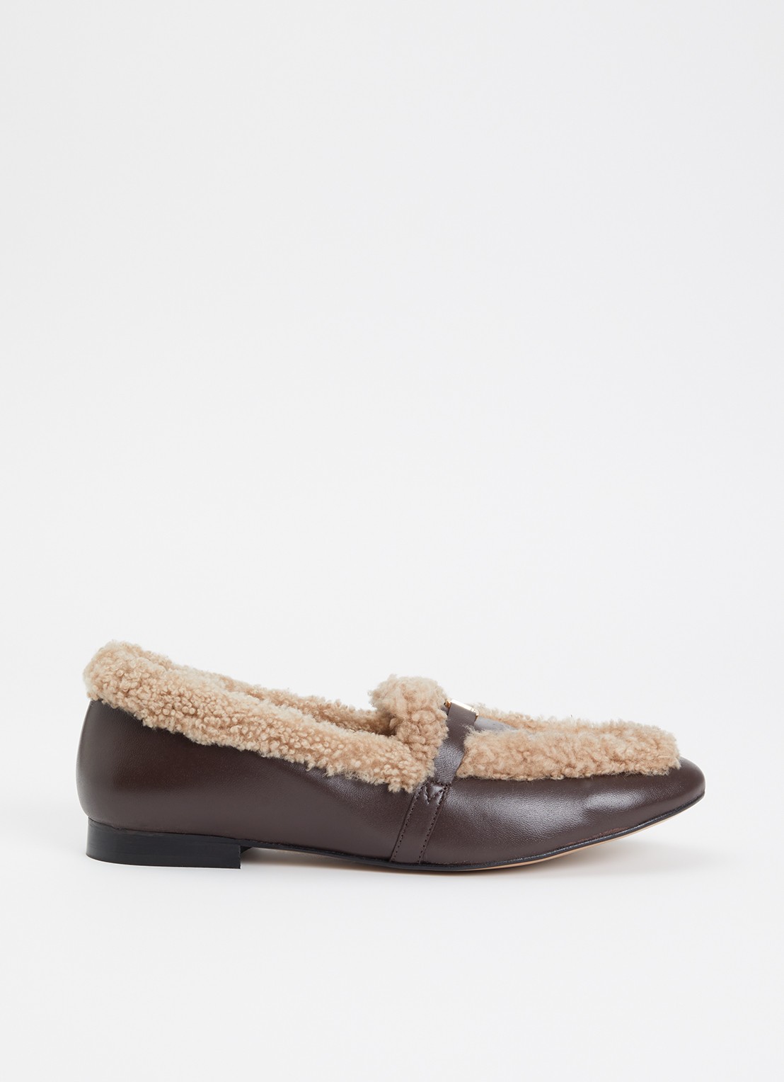 Toral Lily loafer van leer met schapenvacht - voorkant chocoladebruin