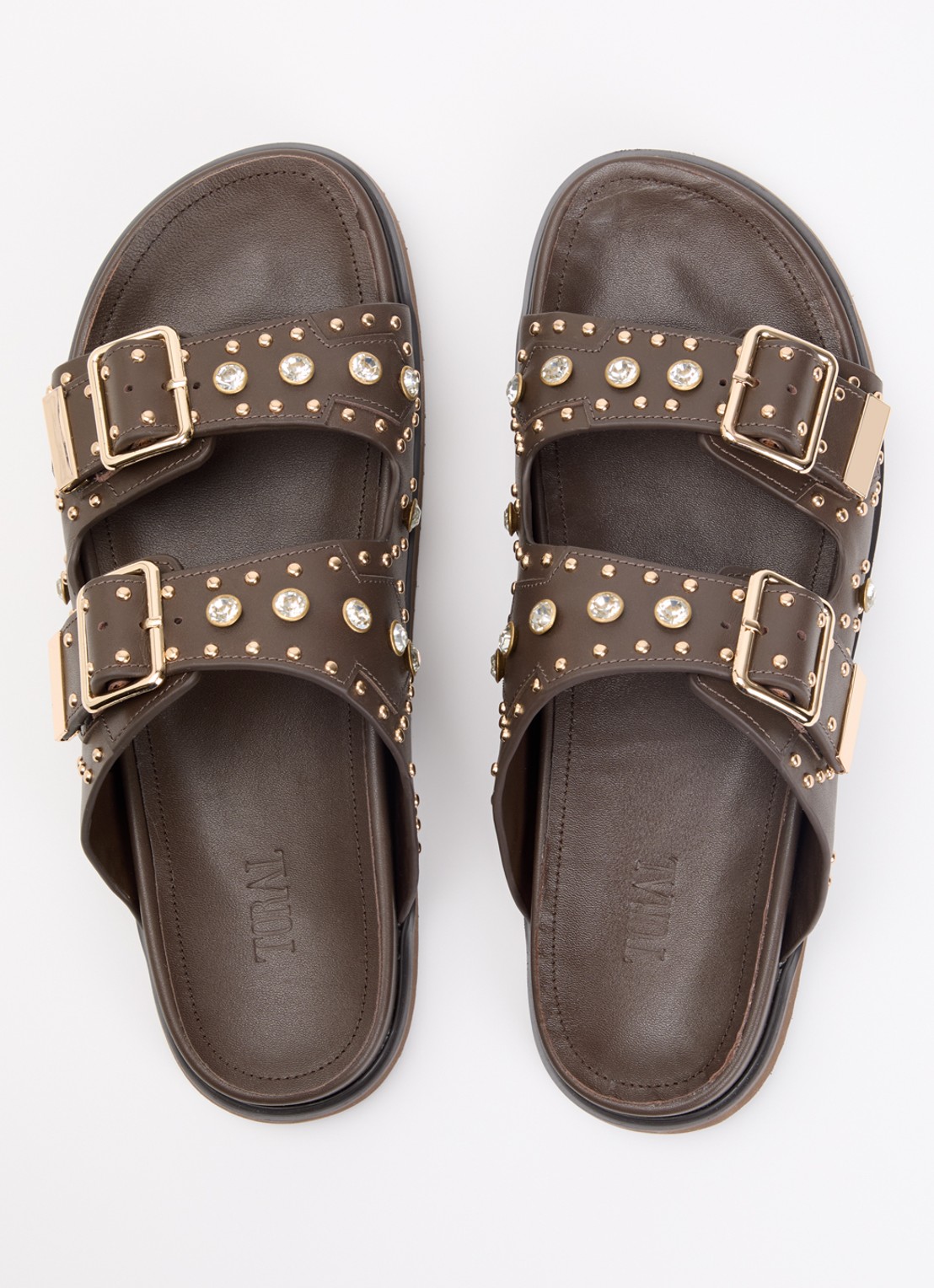 Toral Marta slipper van leer met studs - detail 3 donkerbruin
