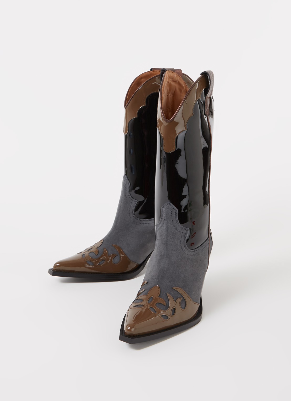 Toral Multi cowboylaars van lakleer met suède details - detail 2 zwart