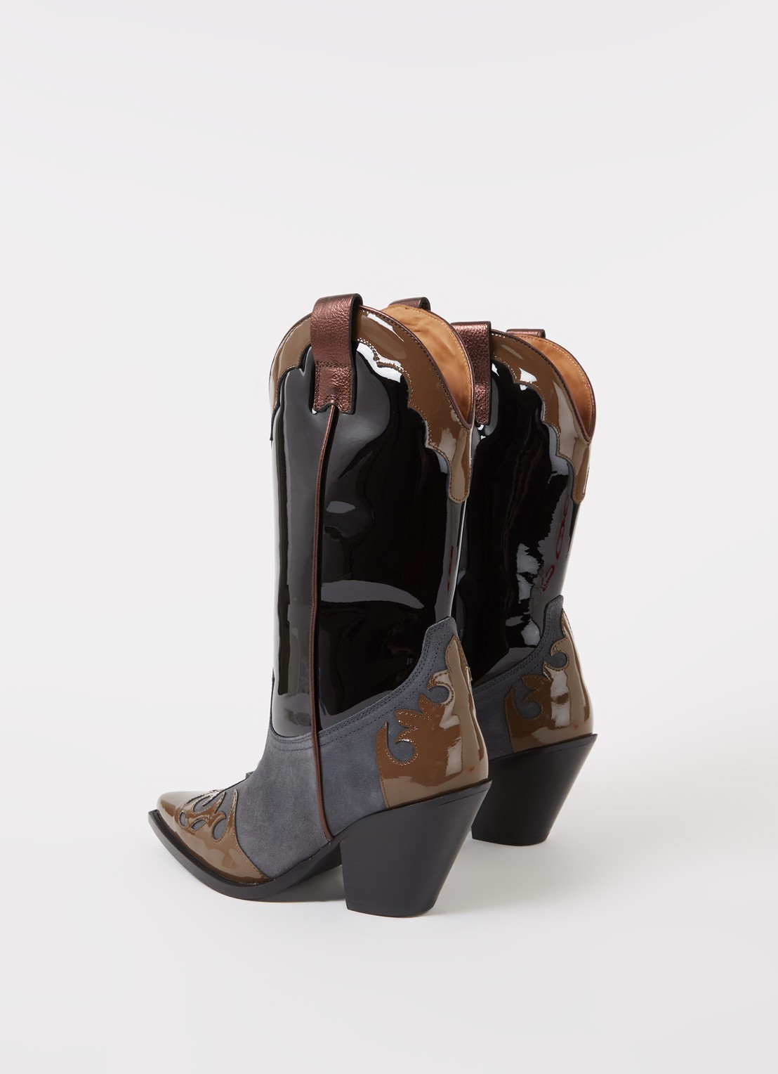 Toral Multi cowboylaars van lakleer met suède details - detail 3 zwart