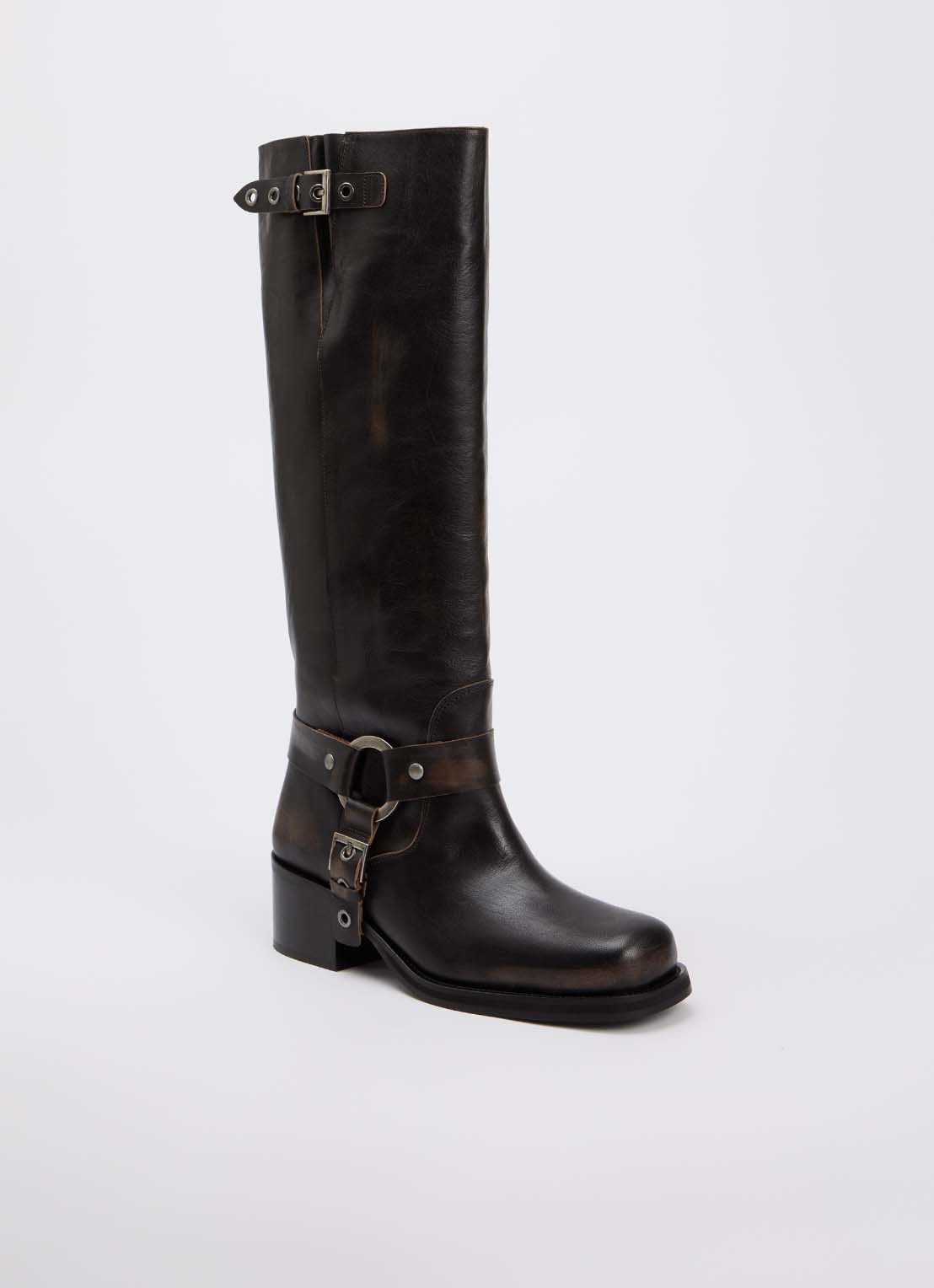Toral Ronnie Laura biker boot van leer - voorkant 2 donkerbruin