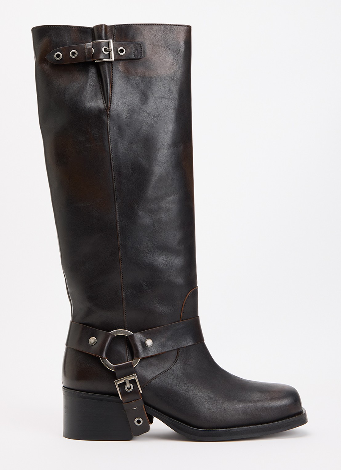 Toral Ronnie Laura biker boot van leer - voorkant 4 donkerbruin