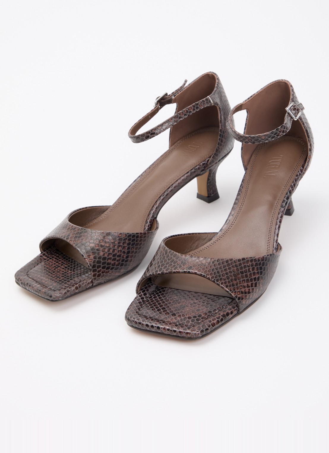Toral Rubby sandalette van leer met slangenprint - detail 3 bruin
