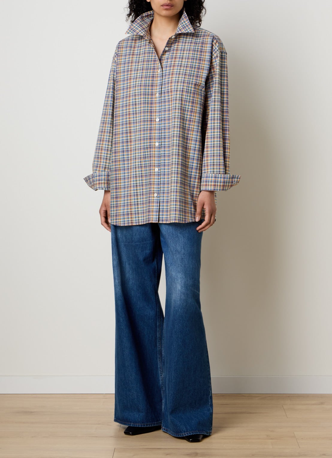 TOTEME Blouse met ruitdessin  - voorkant 4 okergeel