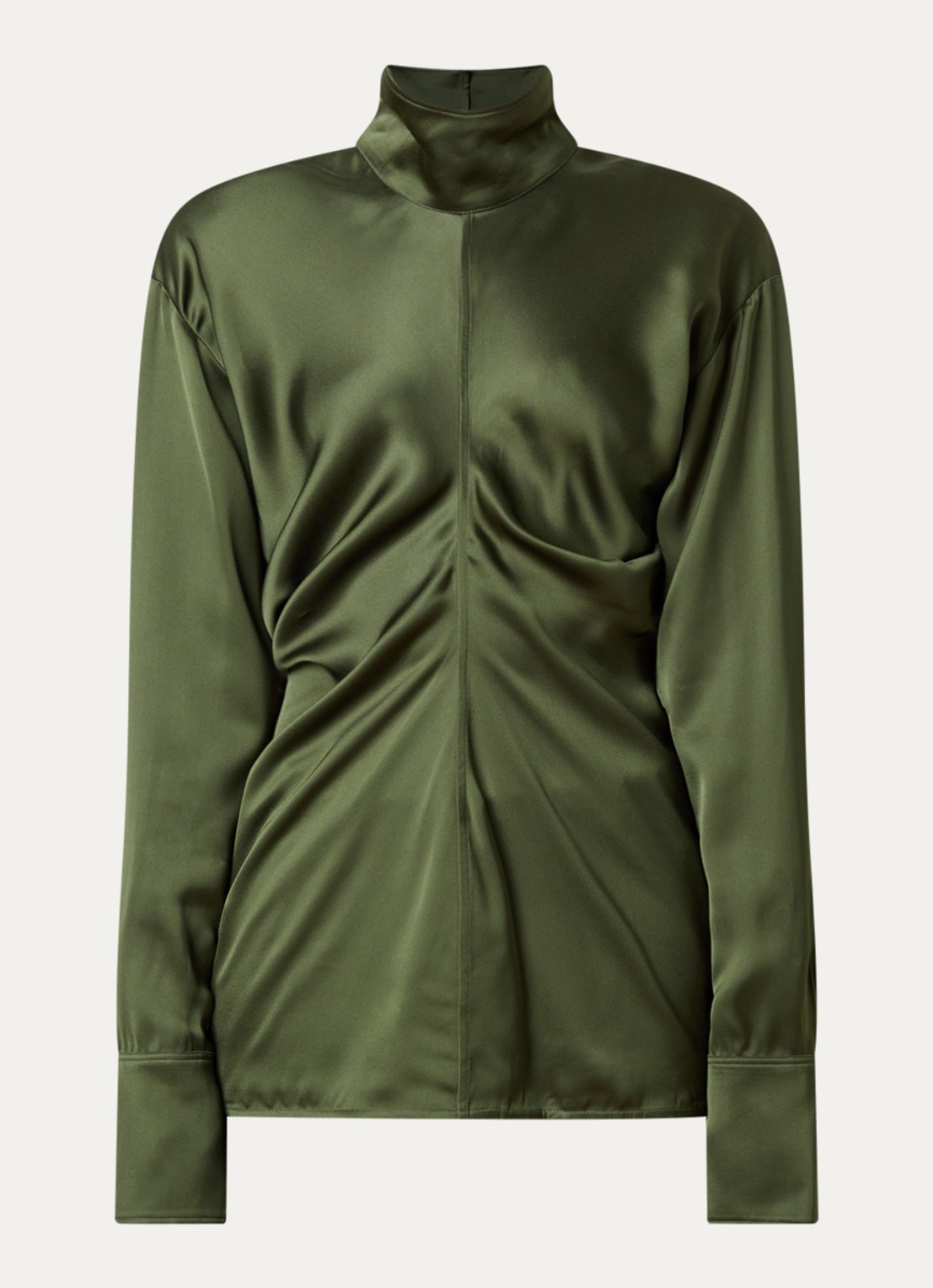 TOTEME Blouse van satijn met opstaande kraag en plooidetail - voorkant 2 donkergroen