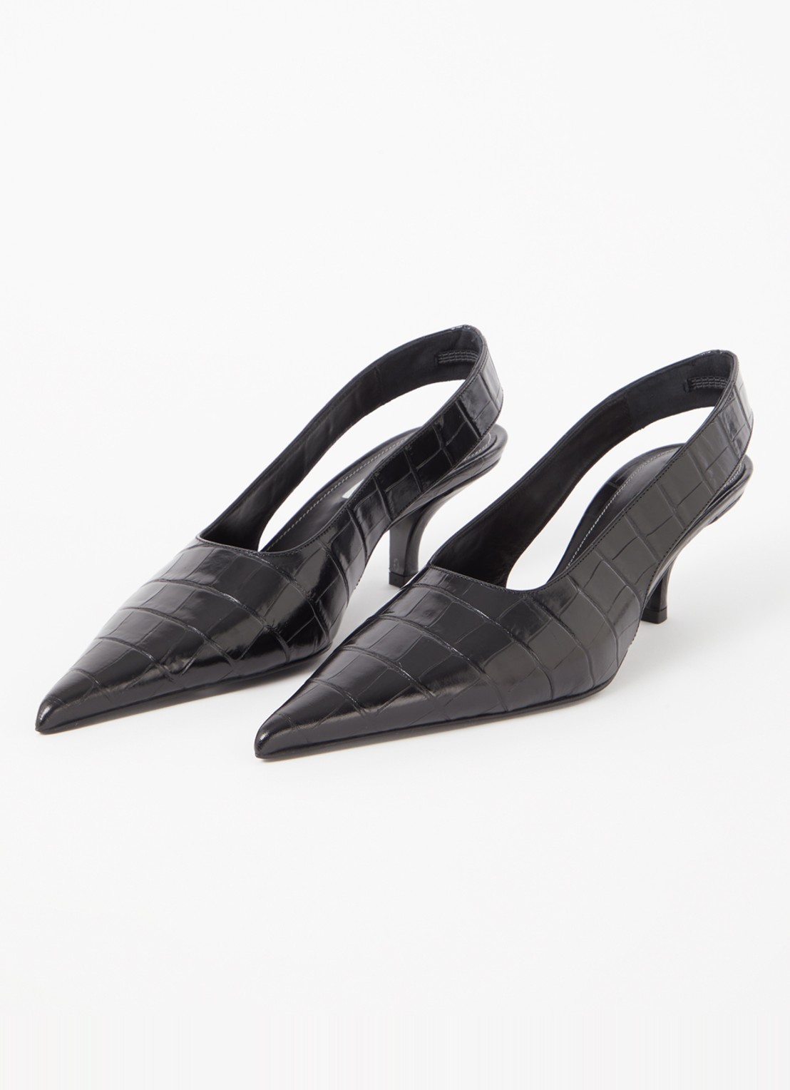 TOTEME Classic slingback van leer met crocostructuur - detail zwart