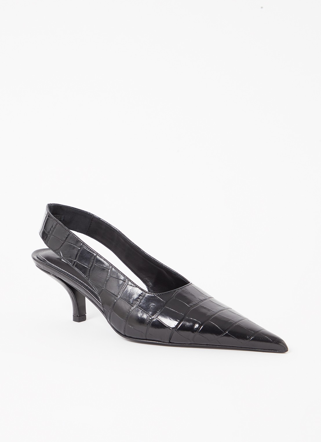 TOTEME Classic slingback van leer met crocostructuur - voorkant 5 zwart