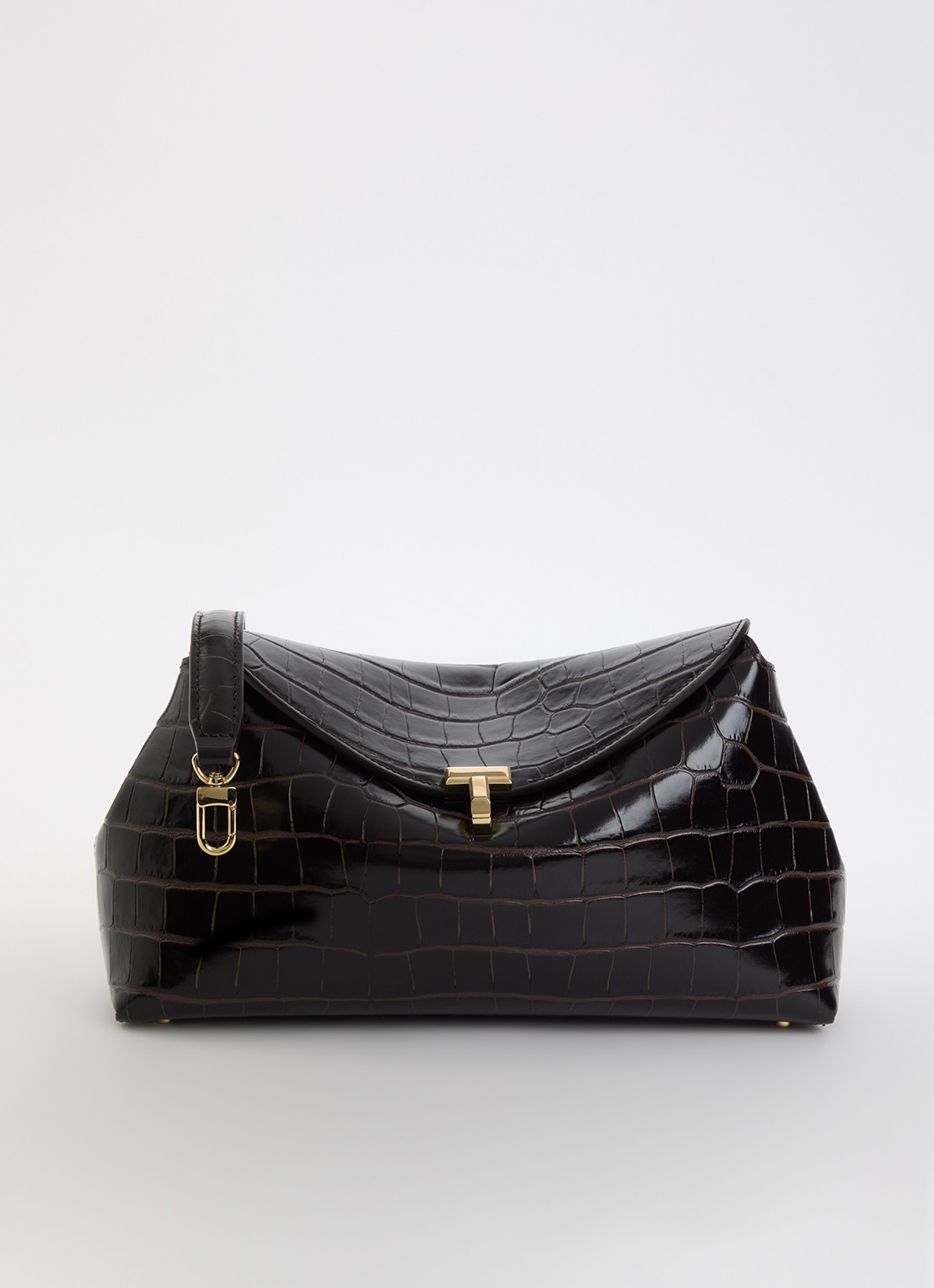 TOTEME Clutch van kalfsleer met crocostructuur - voorkant 2 donkerbruin