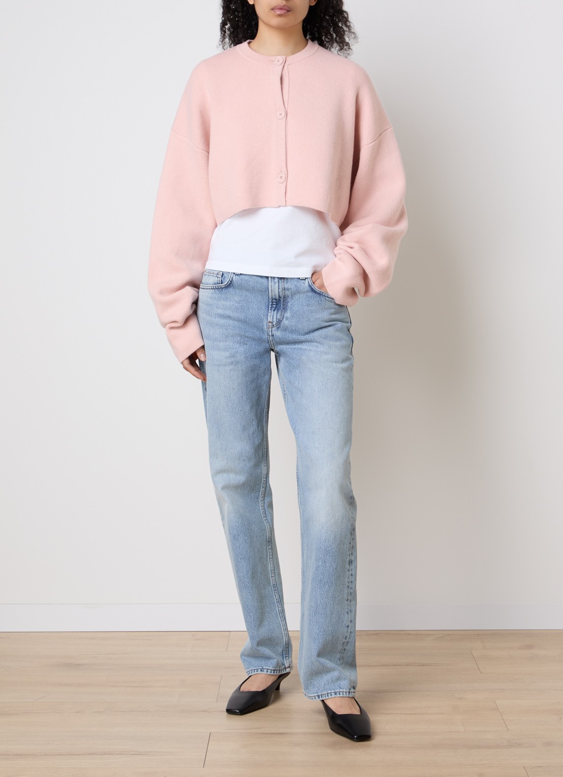TOTEME Cropped fijngebreid vest met ronde hals - voorkant 5 oudroze