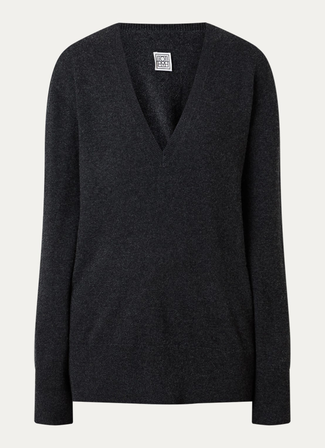 TOTEME Fijngebreide pullover van kasjmier met V-hals - voorkant antraciet