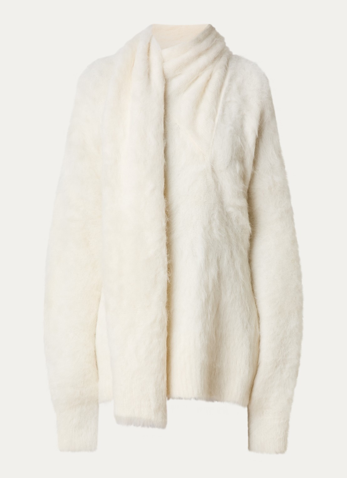 TOTEME Grofgebreide trui in alpaca wolblend met sjaalkraag - voorkant 2 ivoor