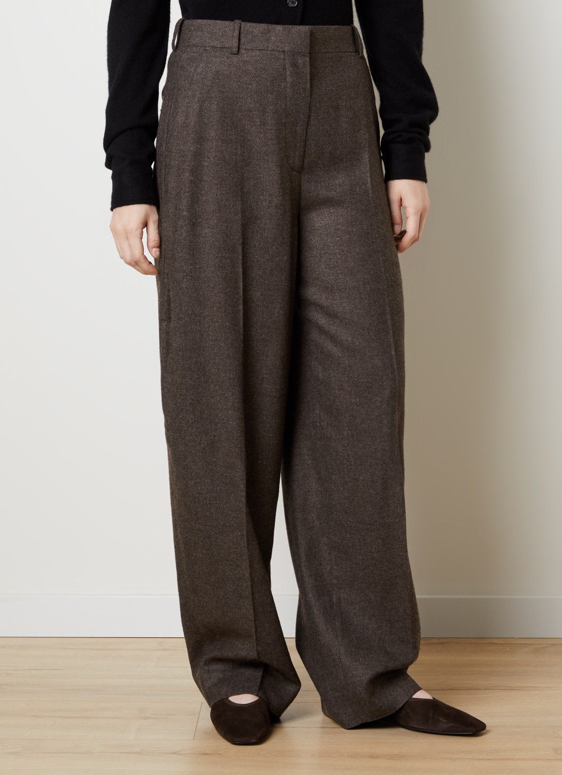 TOTEME High waist loose fit pantalon in wolblend met gemêleerd dessin - detail 2 taupe
