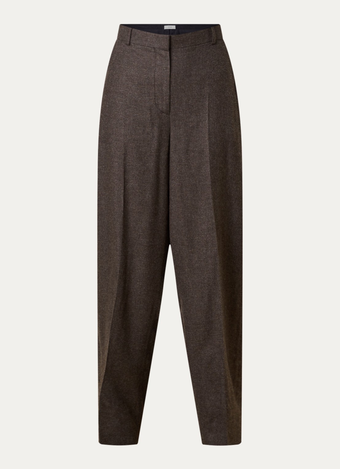 TOTEME High waist loose fit pantalon in wolblend met gemêleerd dessin - voorkant 4 taupe