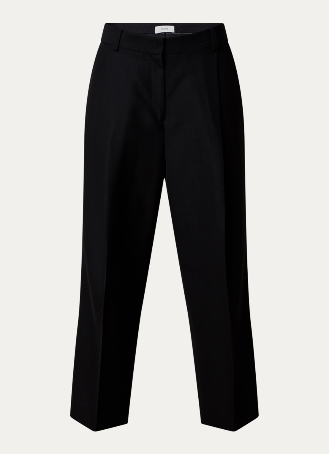 TOTEME High waist straight fit cropped pantalon in scheerwolblend met steekzakken - voorkant 3 zwart
