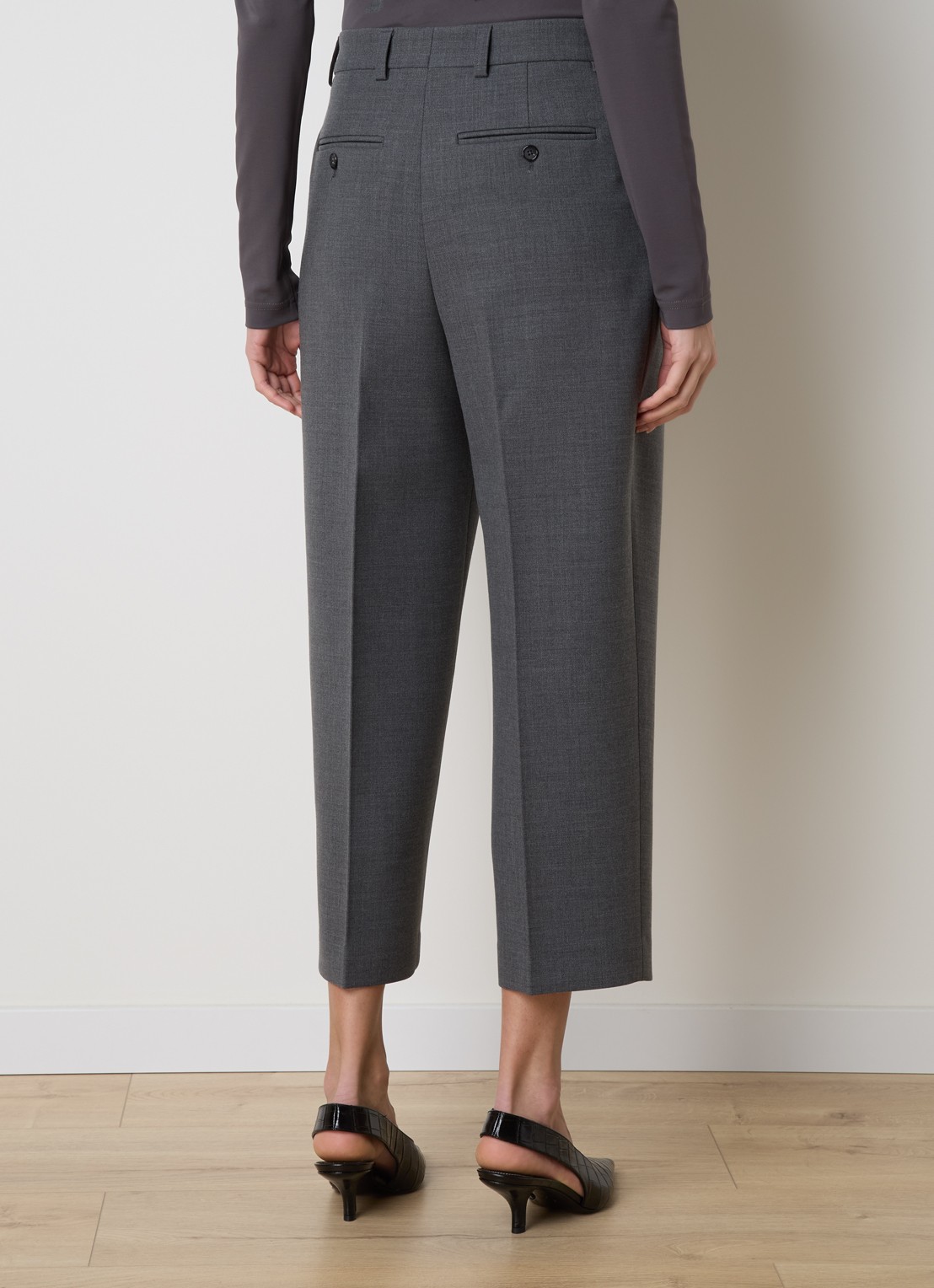 TOTEME High waist straight fit cropped pantalon in scheerwolblend met steekzakken - achterkant 5 grijs