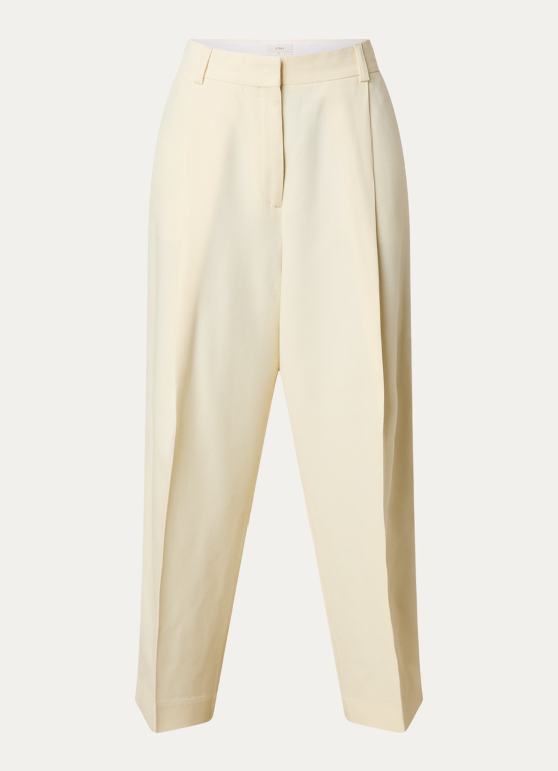 TOTEME High waist straight fit cropped pantalon in scheerwolblend met steekzakken - voorkant 4 lichtgeel