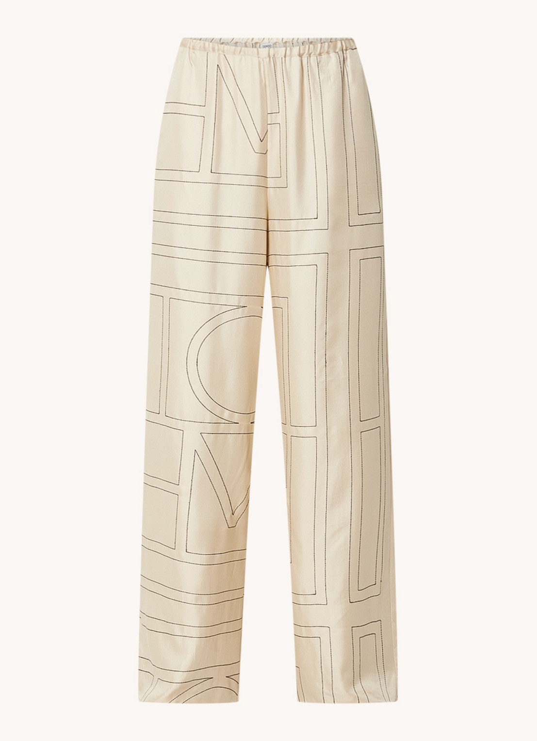 TOTEME High waist straight fit cropped pantalon van zijde met grafische print - voorkant 4 creme