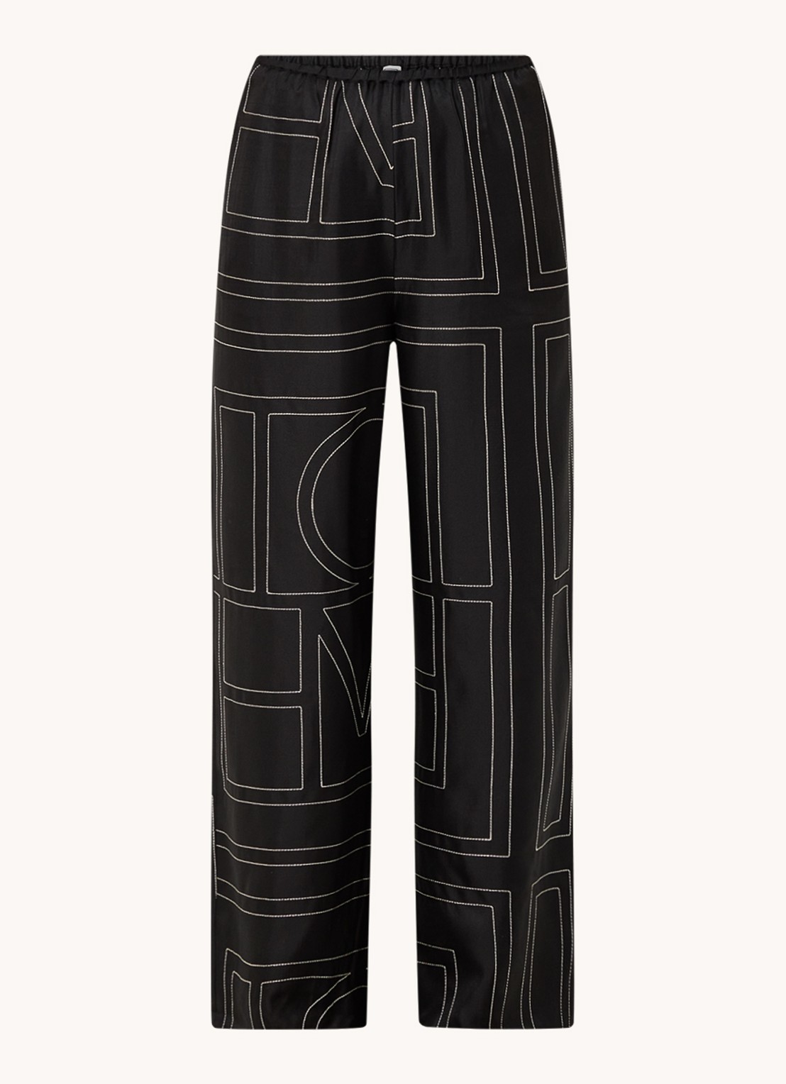 TOTEME High waist straight fit cropped pantalon van zijde met grafische print - voorkant zwart