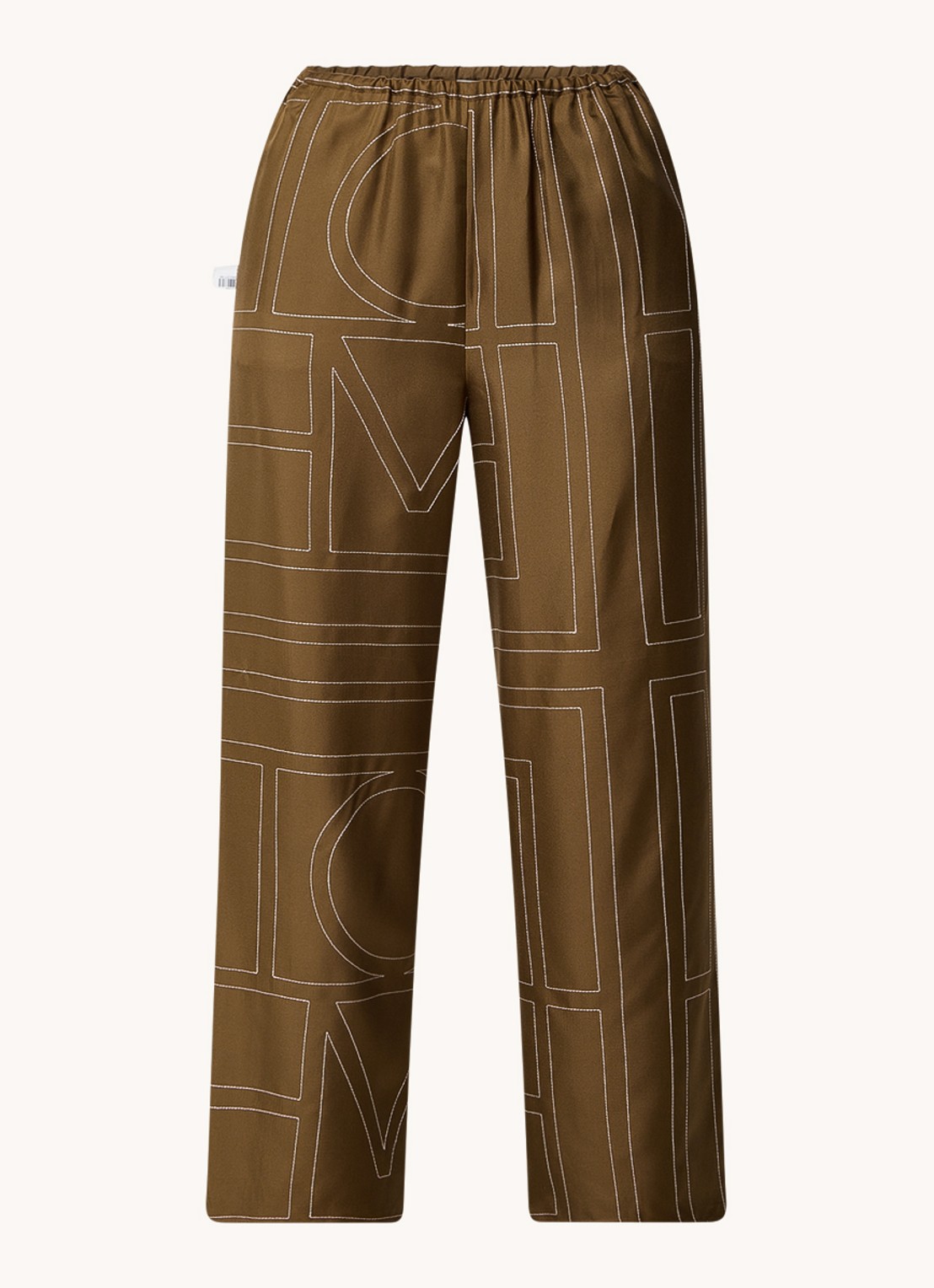TOTEME High waist straight fit cropped pantalon van zijde met grafische print - voorkant lichtbruin