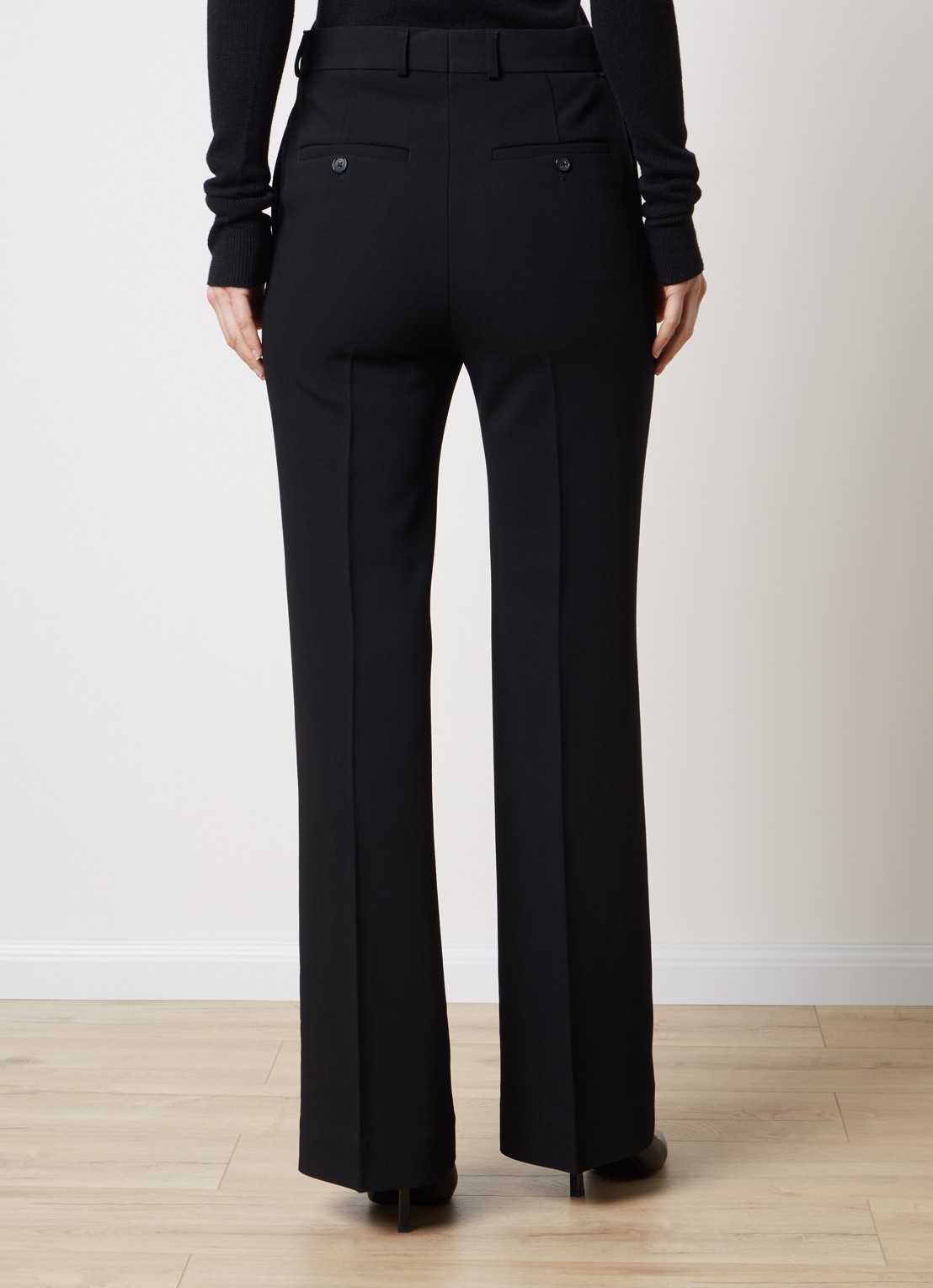TOTEME High waist straight fit pantalon in wolblend met persplooi - achterkant 3 zwart