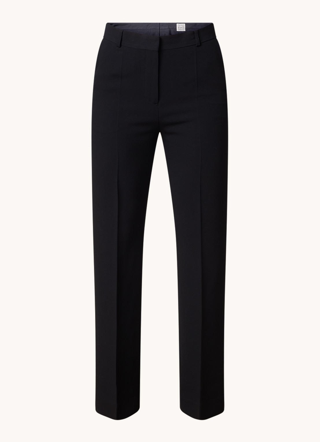 TOTEME High waist straight fit pantalon in wolblend met persplooi - voorkant 4 zwart
