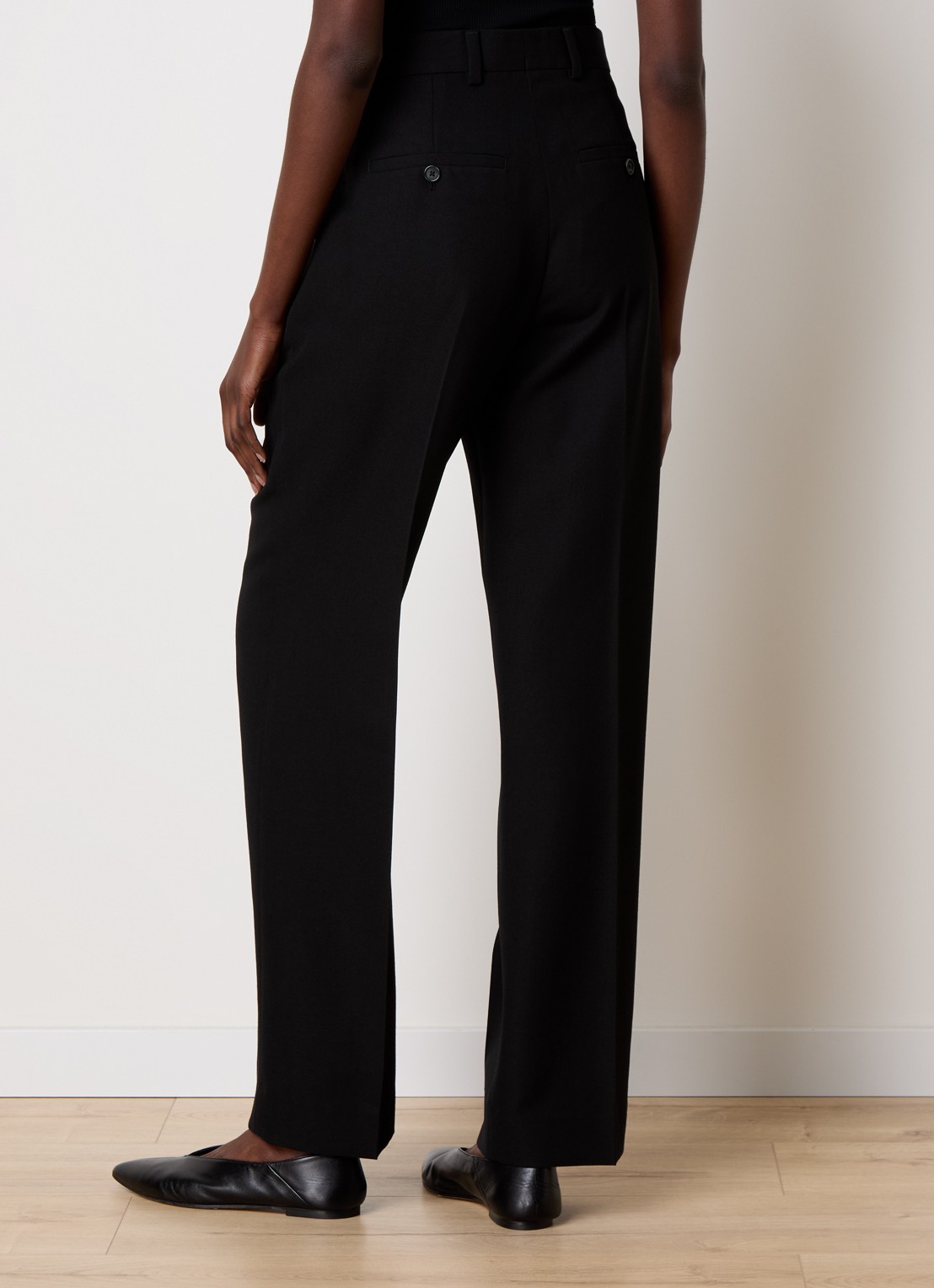 TOTEME High waist straight fit pantalon in wolblend met persplooi - achterkant 3 zwart