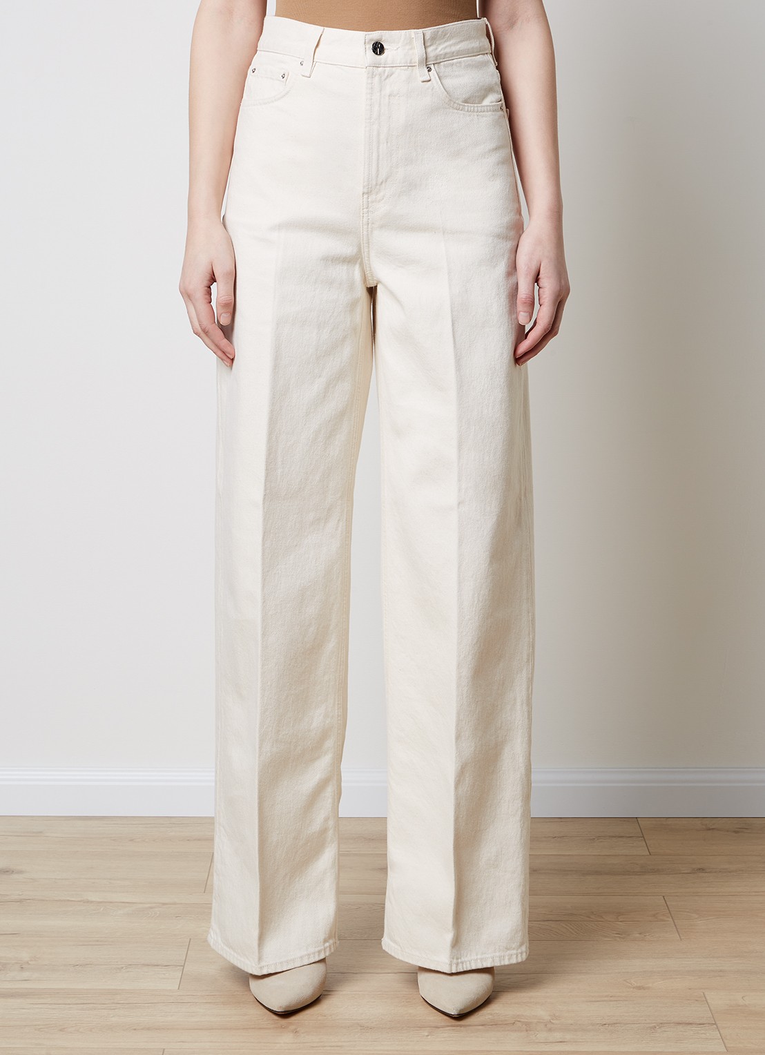 TOTEME High waist wide leg jeans van  katoen - detail creme
