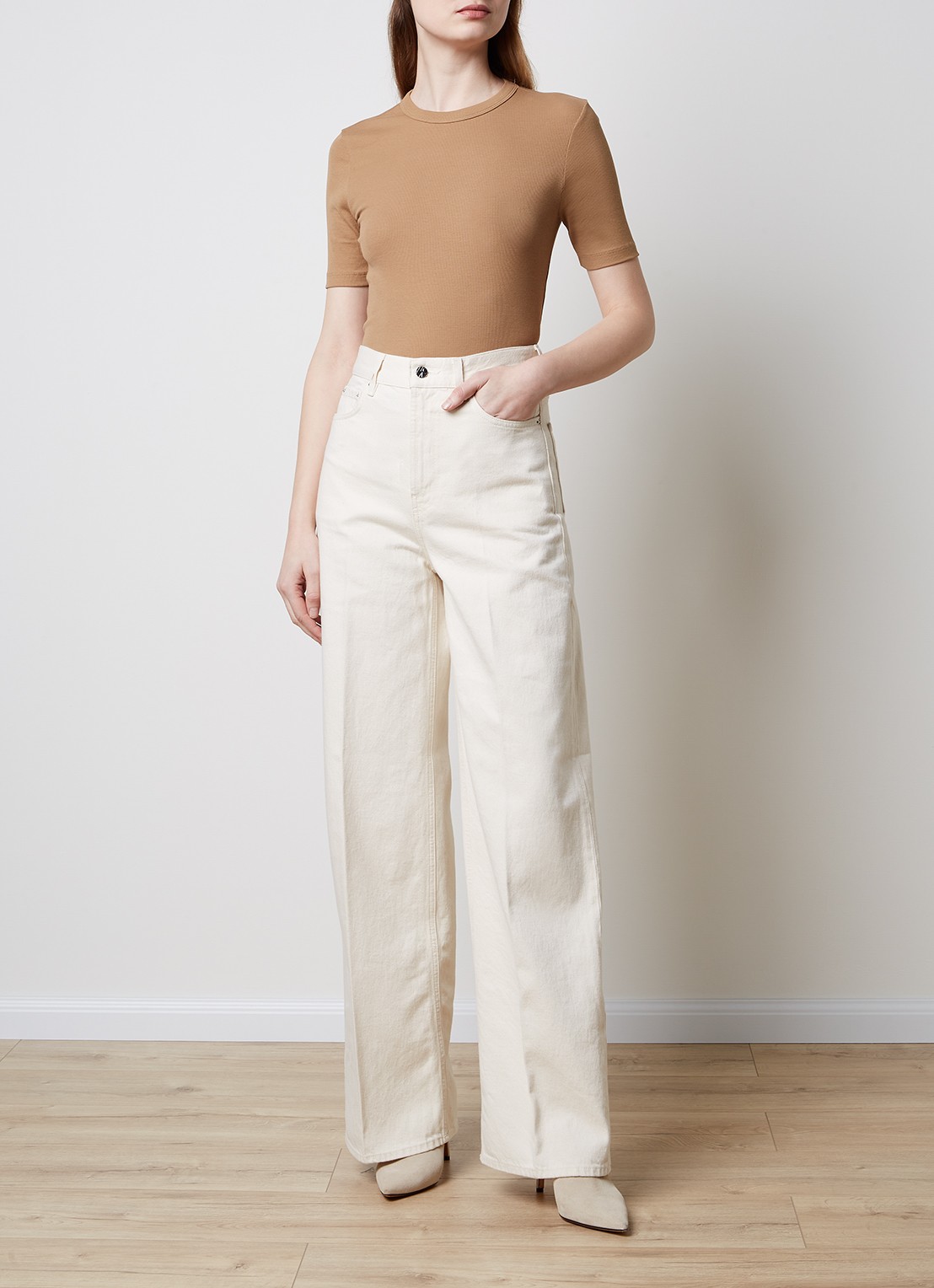 TOTEME High waist wide leg jeans van  katoen - voorkant 5 creme