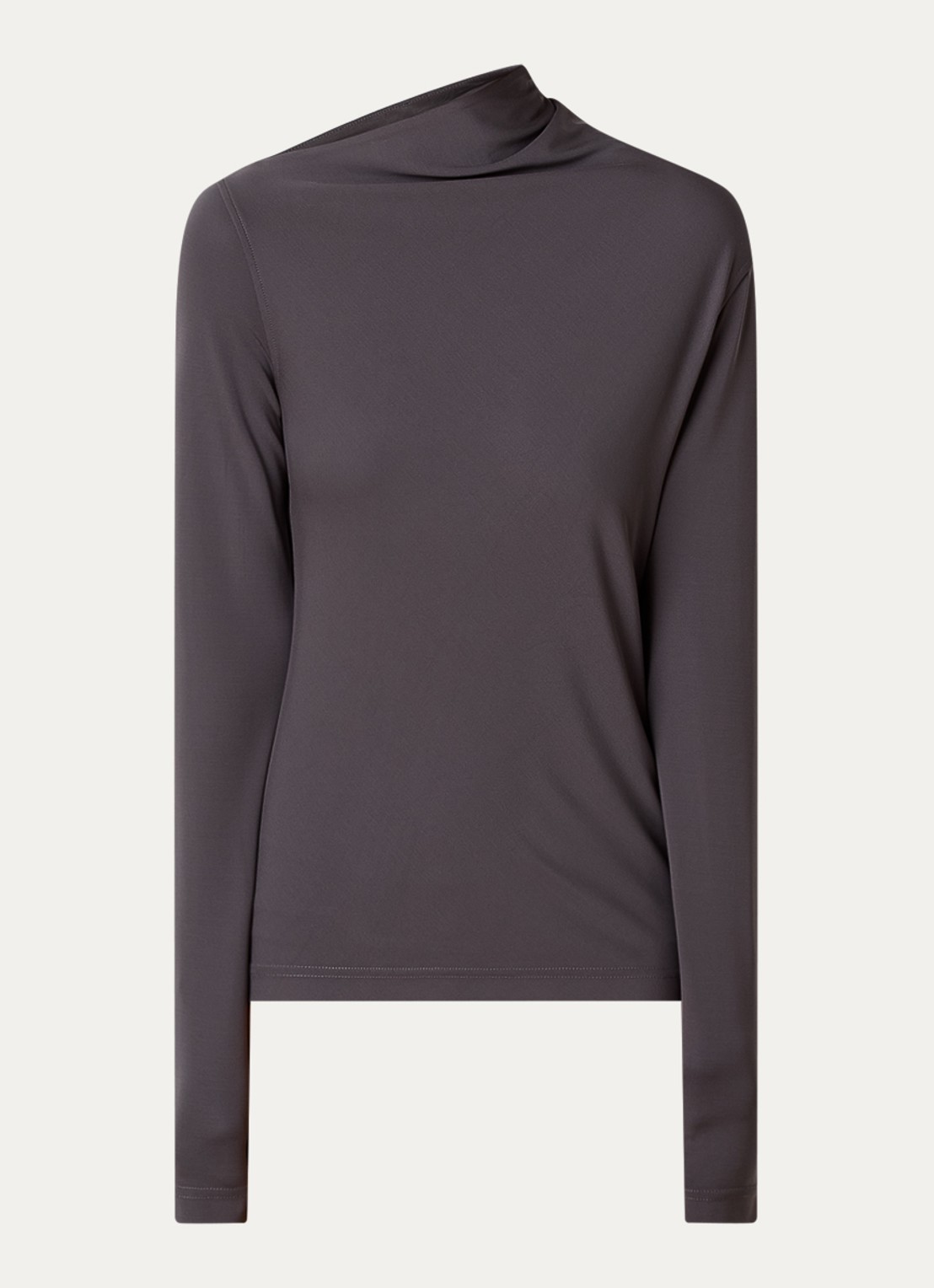 TOTEME Longsleeve van jersey met asymmetrische hals - voorkant 3 taupe