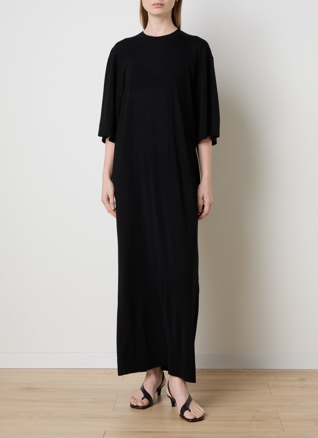 TOTEME Maxi jurk van wol met ribstructuur - detail 4 zwart