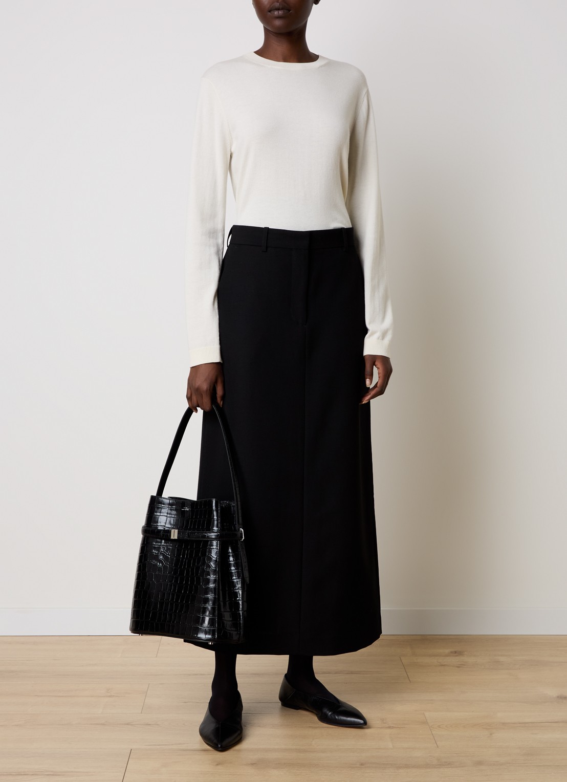 TOTEME Maxi rok in wolblend met steekzakken - voorkant 5 zwart