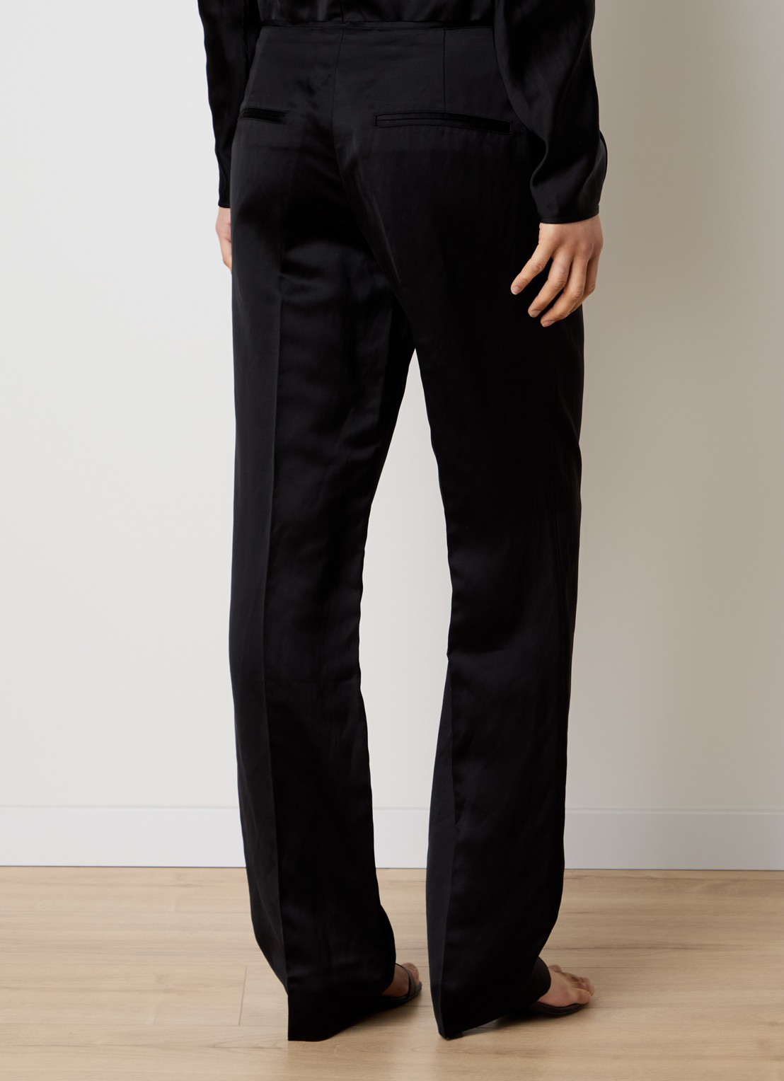 TOTEME Mid waist straight fit pantalon in linnenblend - achterkant 3 zwart