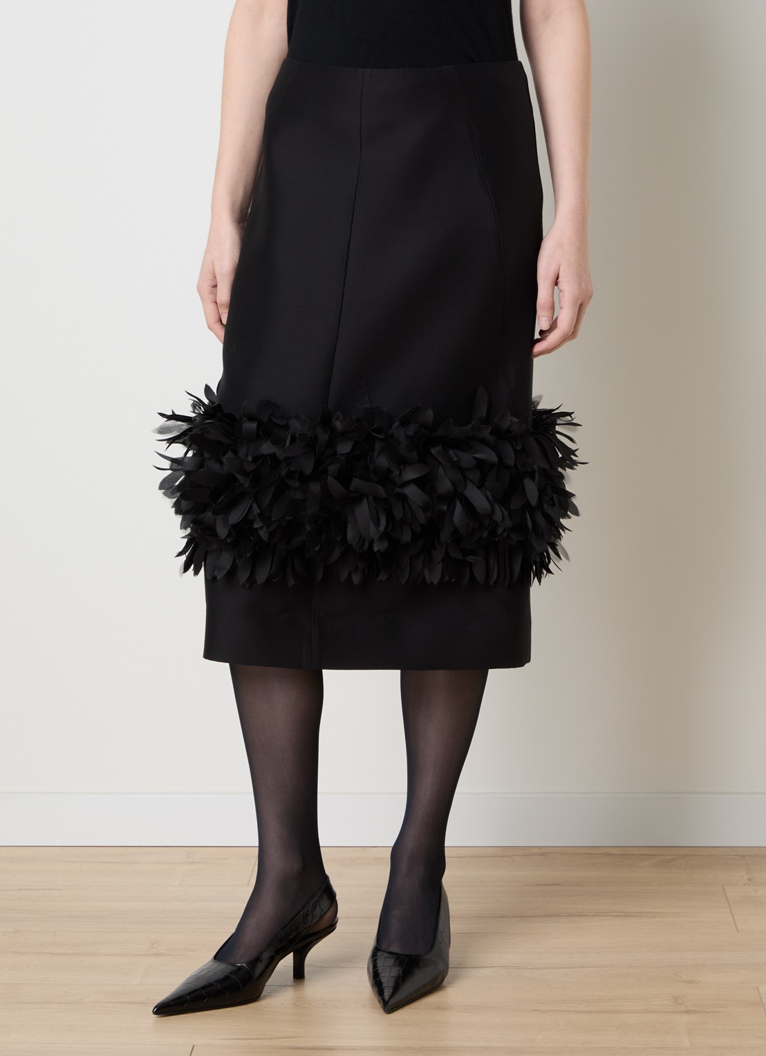TOTEME Midi rok in zijdeblend met franjes - detail 2 zwart