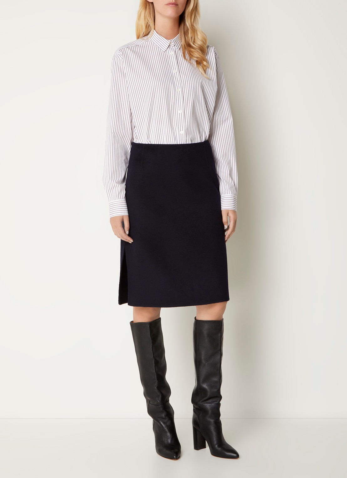 TOTEME Midi rok van wol met split - voorkant 3 donkerblauw