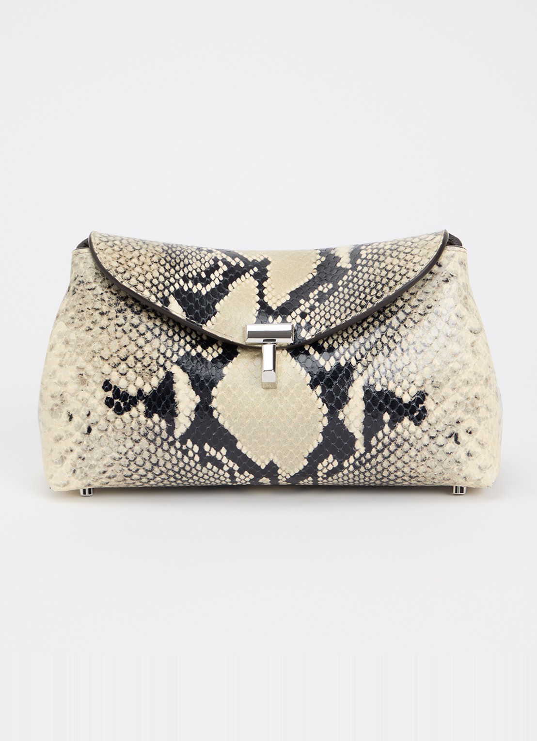 TOTEME Mini T-lock clutch van leer met slangenstructuur - voorkant 6 ivoor
