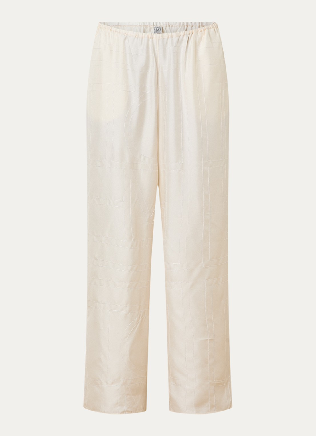 TOTEME Monogram low waist wide fit broek van zijde met logoborduring - voorkant 4 gebroken wit